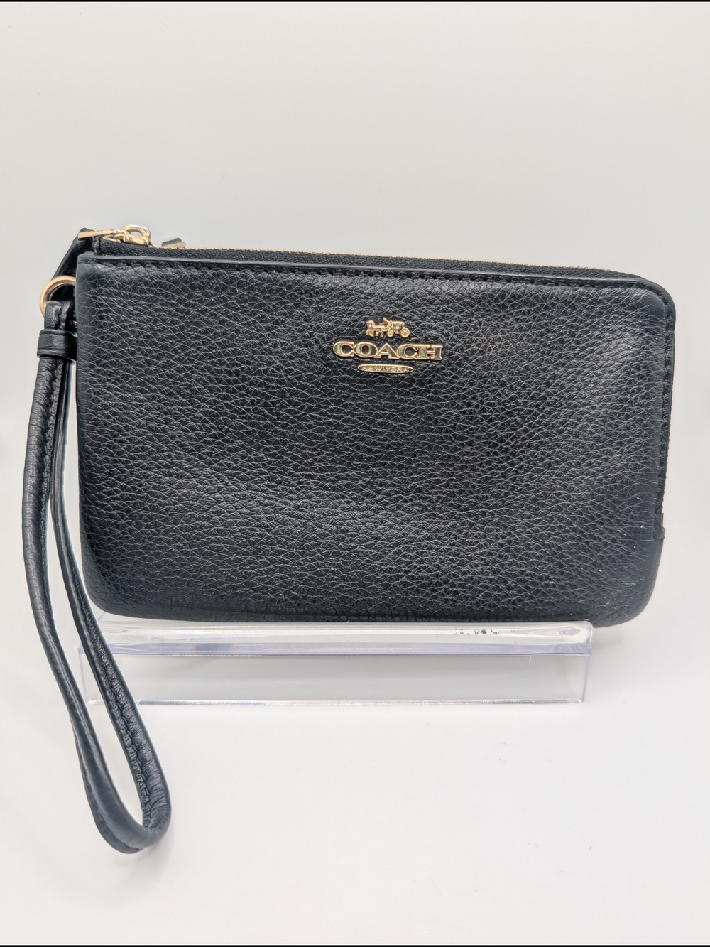 Coach Black Leather Wristlet with Gold Hardware